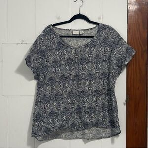 Rachel Zoe Navy and White Linen Printed Top Size 1X